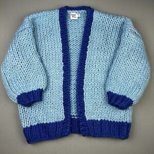 Princess Polly Women's S-M Chunky Crochet Blue 3/4 Sleeve‎ Cardigan